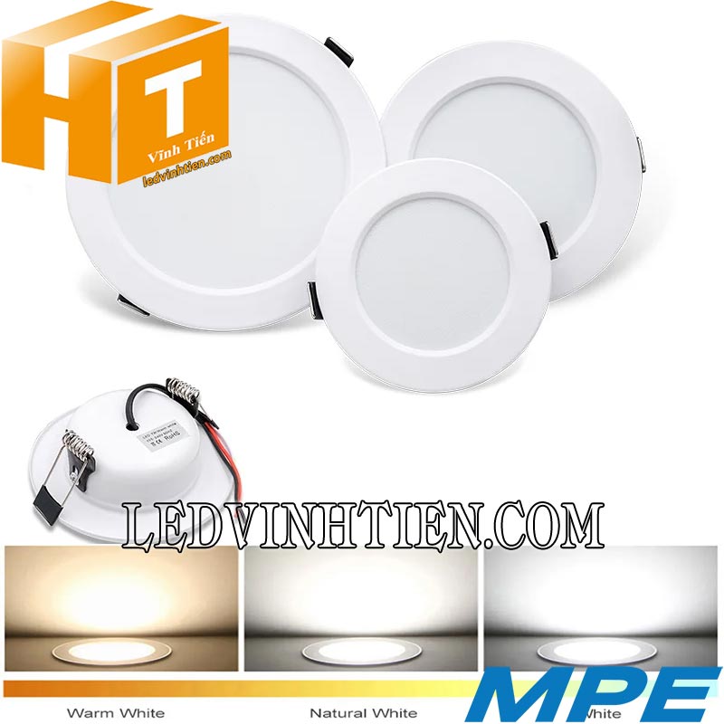 Đèn led downlight DLT 9W phi 105mm, viền trắng chính hãng MPE