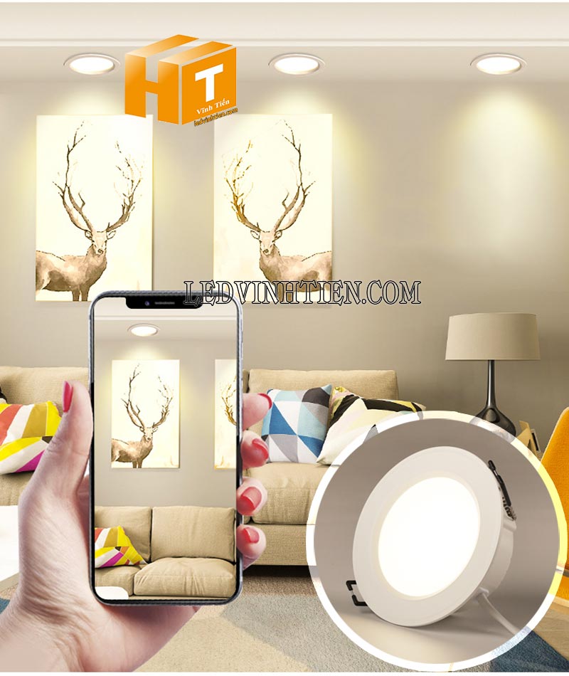 Đèn led downlight không chóa mắt, ánh sáng đồng đều, khi xem trên điện thoại không chị chớp hay sọc mành hình