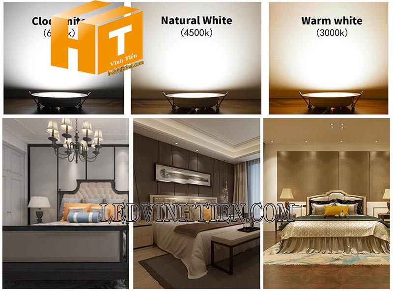 Đèn led downlight 3 màu DLV 9W Ø105 dùng chiếu sáng phòng ngủ, khách sạn