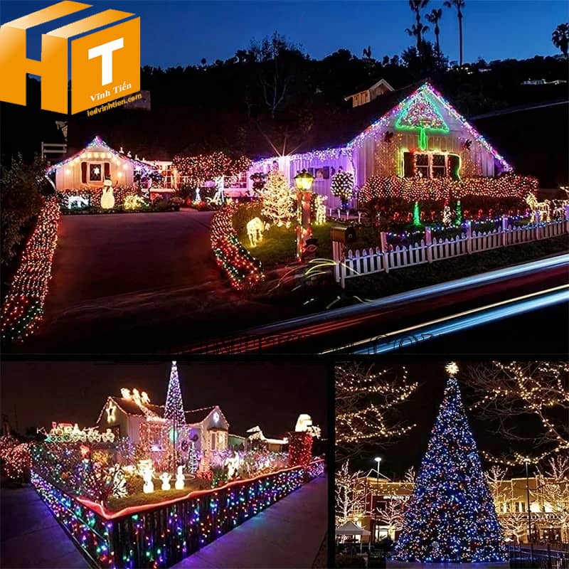 Đèn led trang trí noel ngoài trời ánh sáng đủ màu, 100m