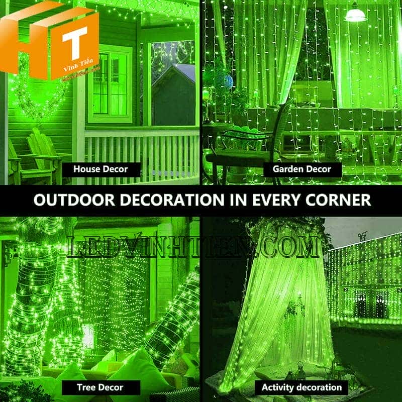 Đèn led trang trí noel ngoài trời, màu xanh lá, cuộn 100m
