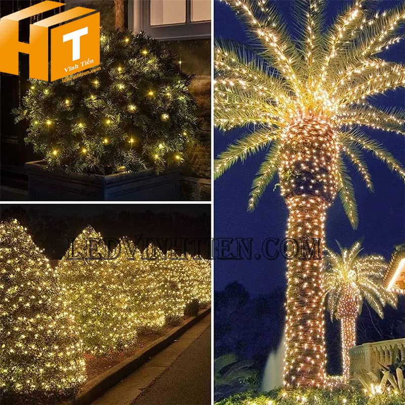 Đèn led trang trí noel ngoài trời cuộn 10m, màu vàng nắng