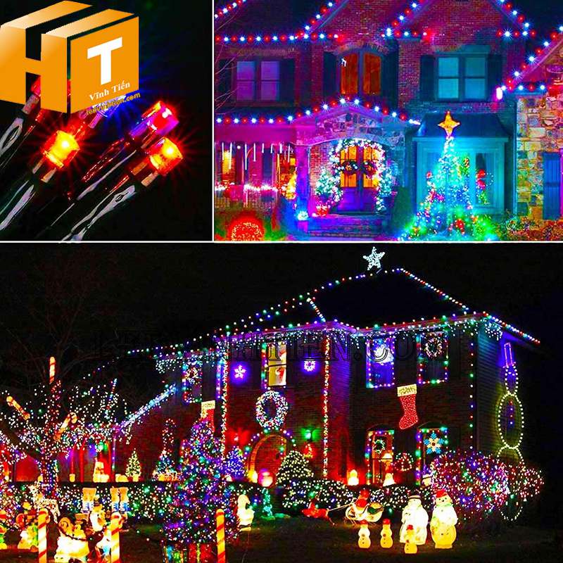 Đèn led dây trang trí noel dây dài gần 50m, ánh sáng đủ màu