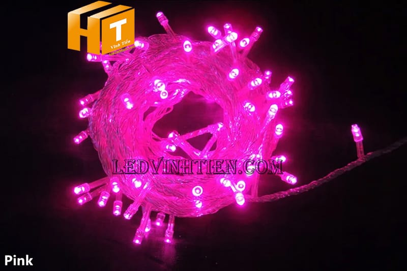 Đèn led trang trí noel không chớp 7m màu hồng