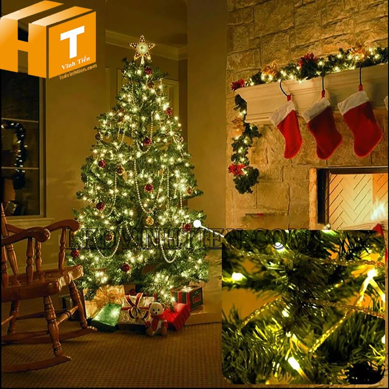 Đèn led trang trí cây thông noel 7m màu vàng nắng