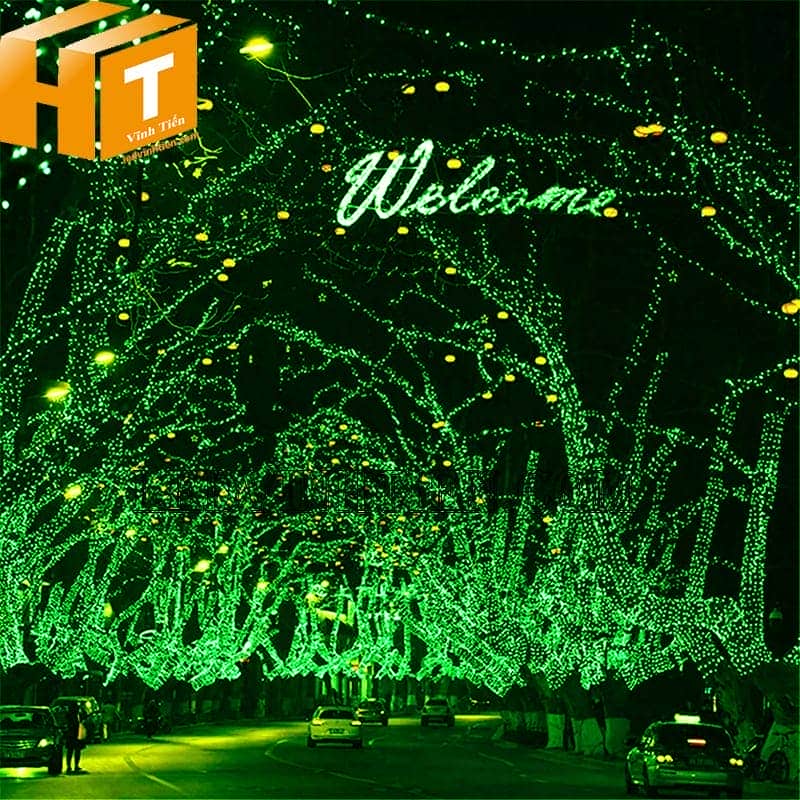 Dây đèn led trang trí noel không chớp màu xanh lá, 7m