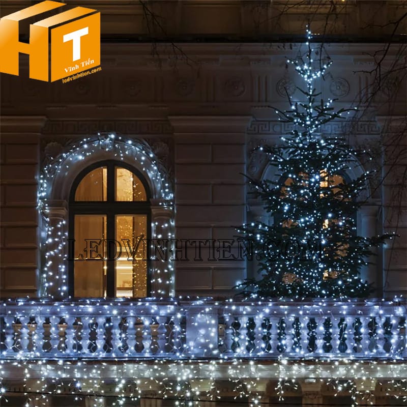 Dây đèn led trang trí cây thông, màu trắng, 8m