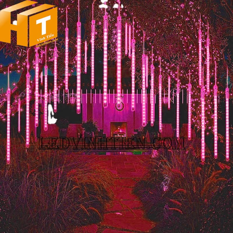 Đèn led dây mưa sao băng màu hồng