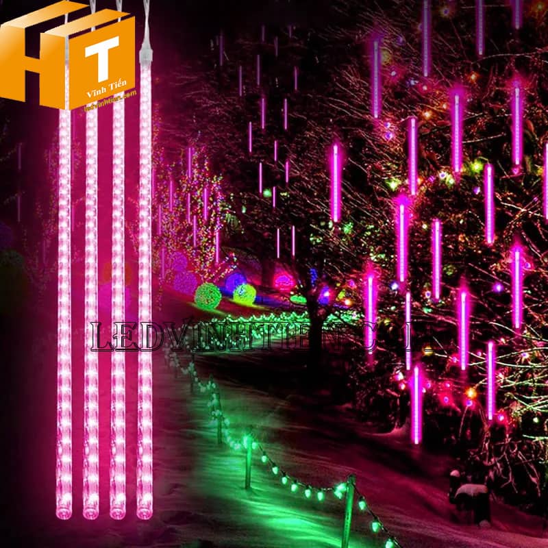 Đèn led mưa sao băng màu hồng