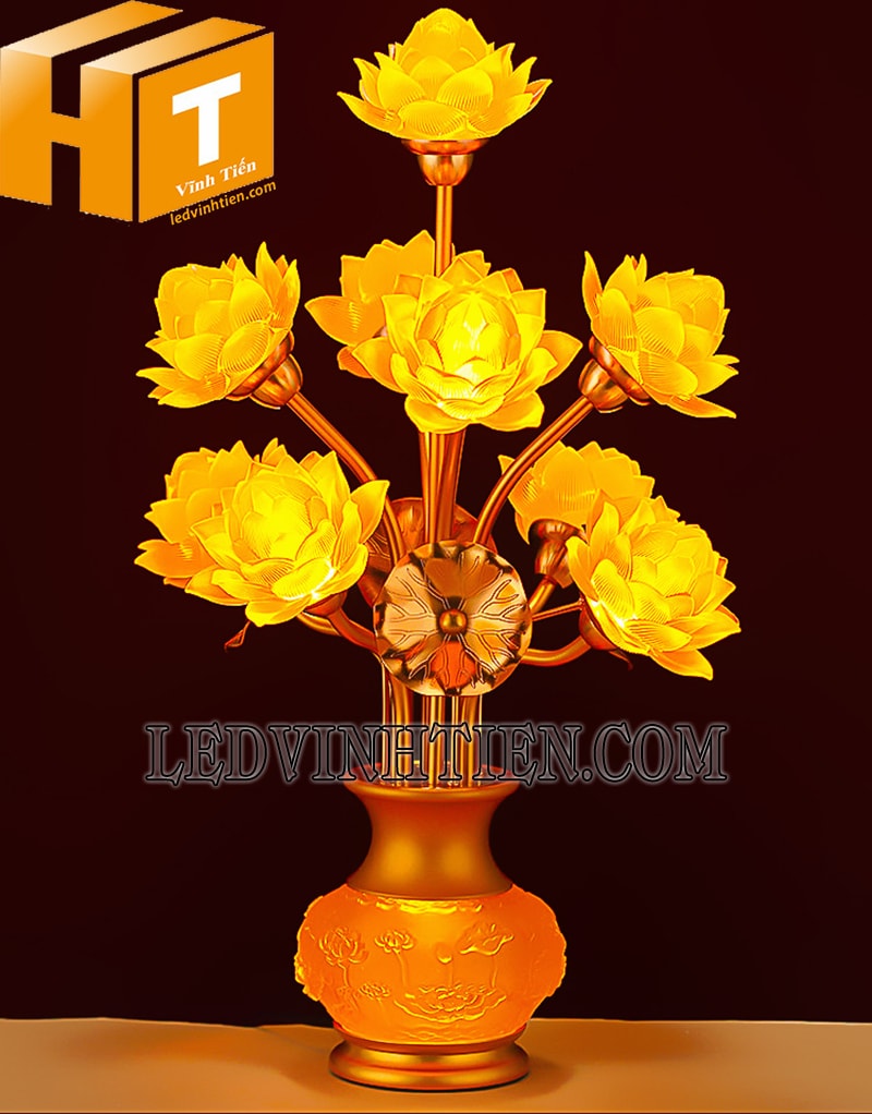 Đèn hoa sen 9 bông màu vàng