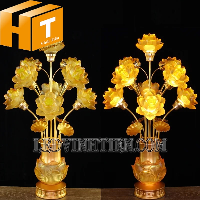 Đèn led hoa sen màu vàng 9 bông