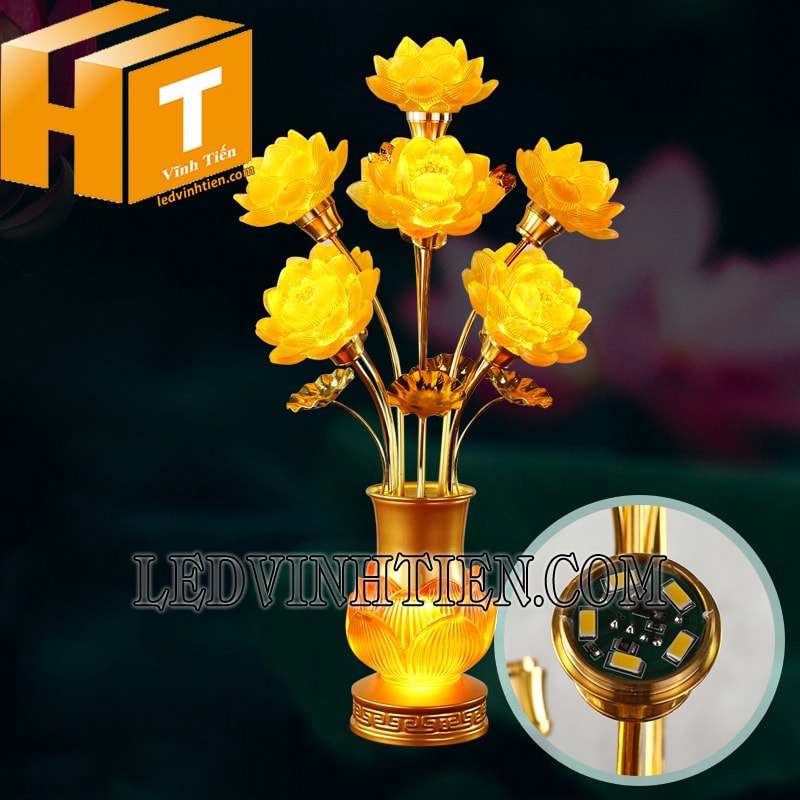 Cây đèn hoa sen 7 bông màu vàng siêu sáng