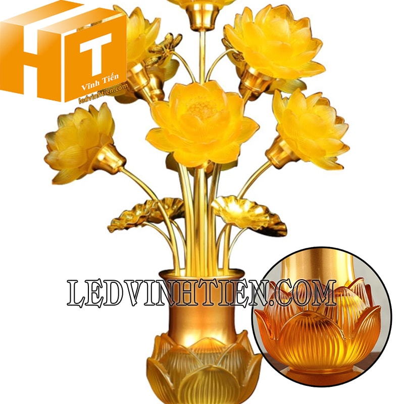 Cây đèn hoa sen led 7 bông màu vàng