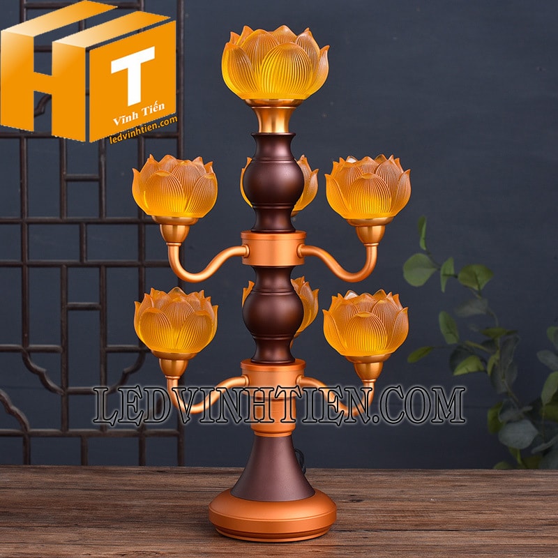 Đèn led cây hoa sen 7 bông màu vàng