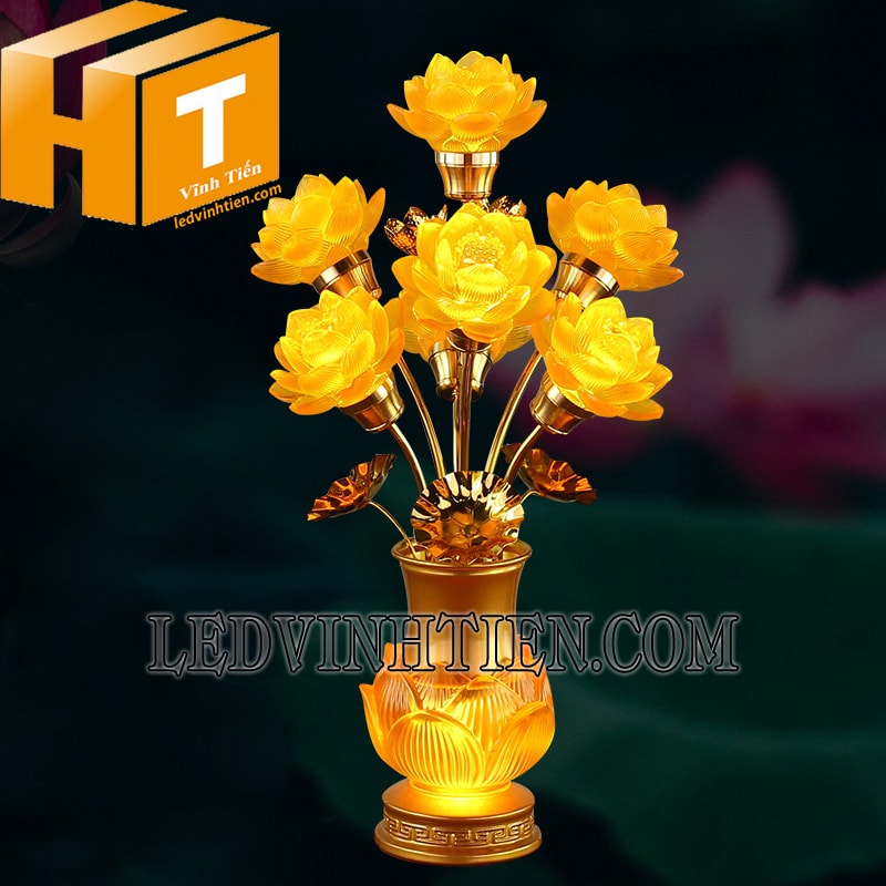 Đèn led hoa sen vàng chùa 7 bông siêu sáng