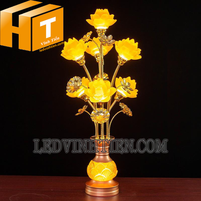 Đèn led hoa sen vàng chùa 7 bông