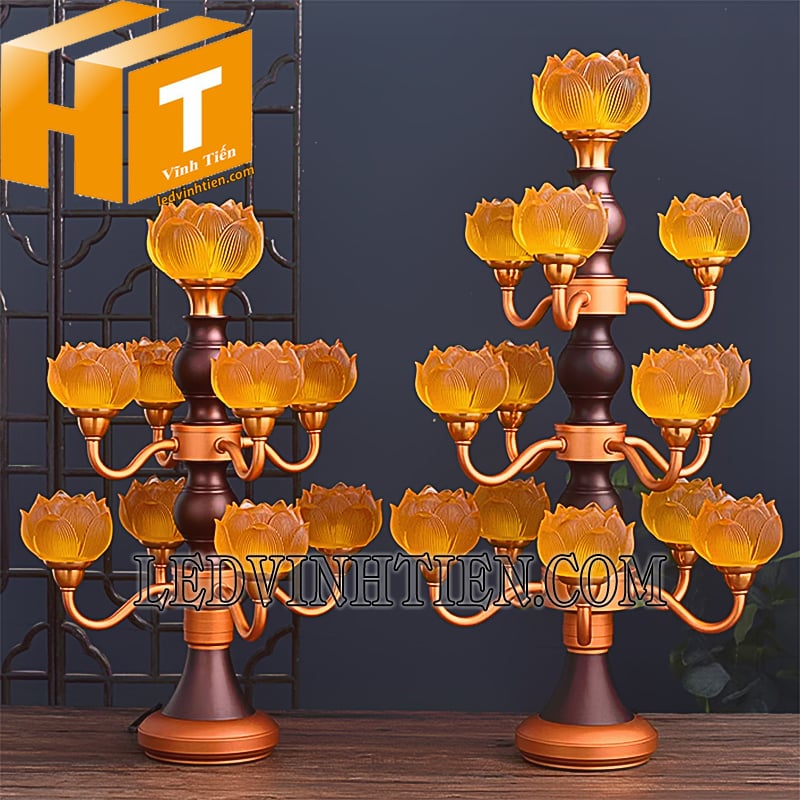 Cây đèn led hoa sen lưu ly màu vàng