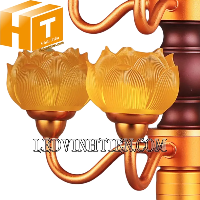 Đèn led hoa sen lưu ly màu vàng