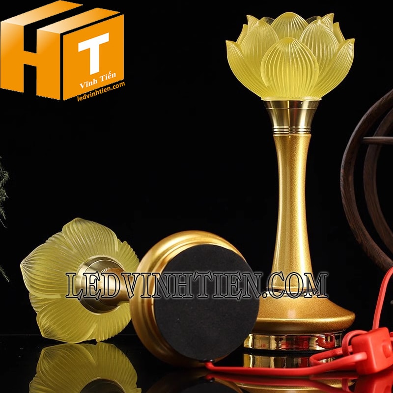 !Đèn hoa sen màu vàng chân đồng
