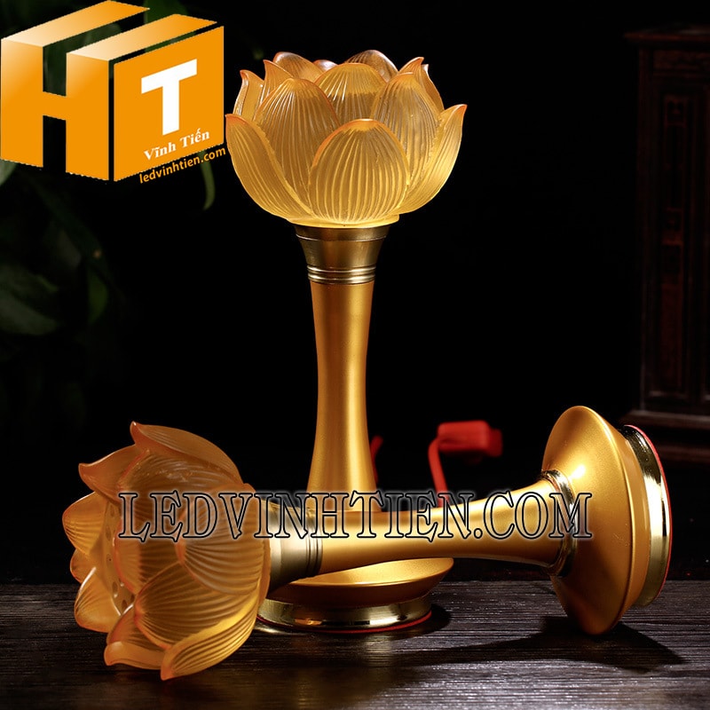 !Đèn led hoa sen lưu ly màu vàng