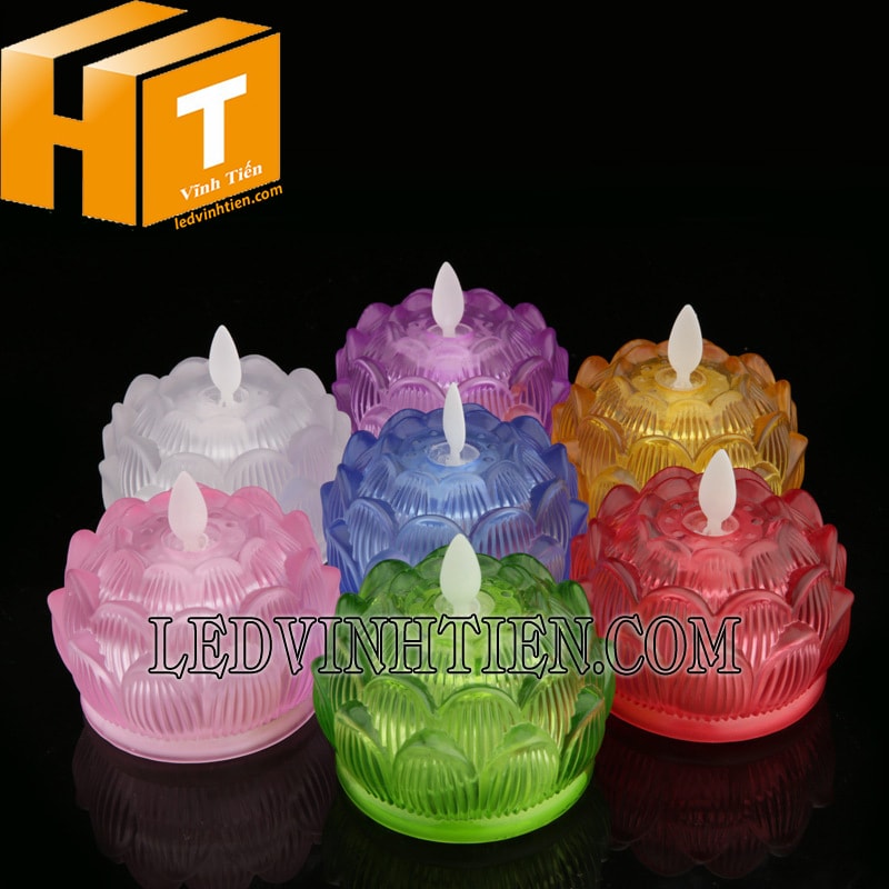 Đèn nến điện tử hoa sen thủy tinh