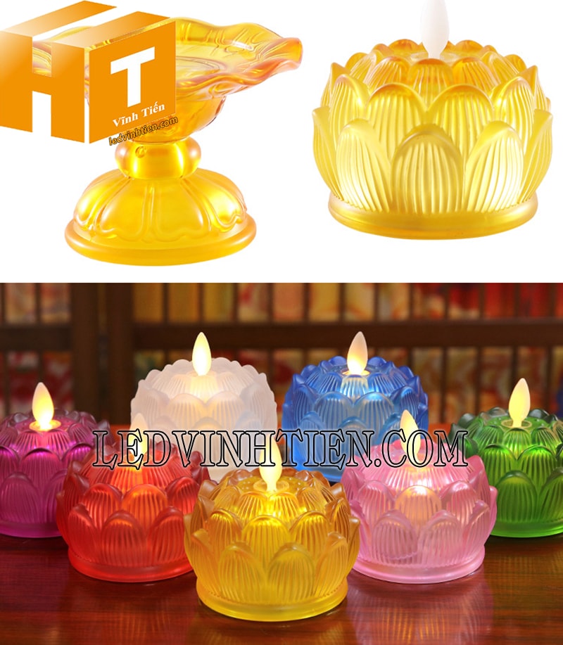 Led ngọn nến hình hoa sen thủy tinh