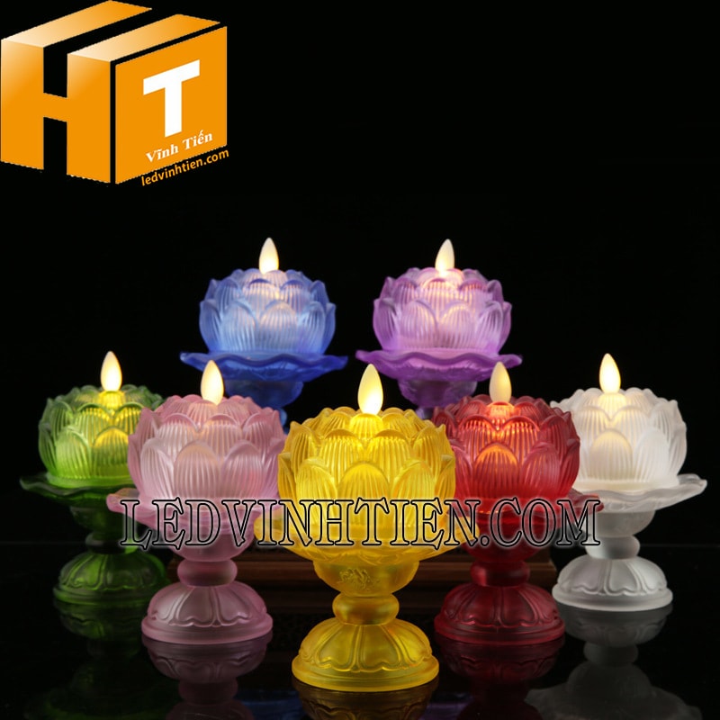 Led ngọn nến hoa sen thủy tinh