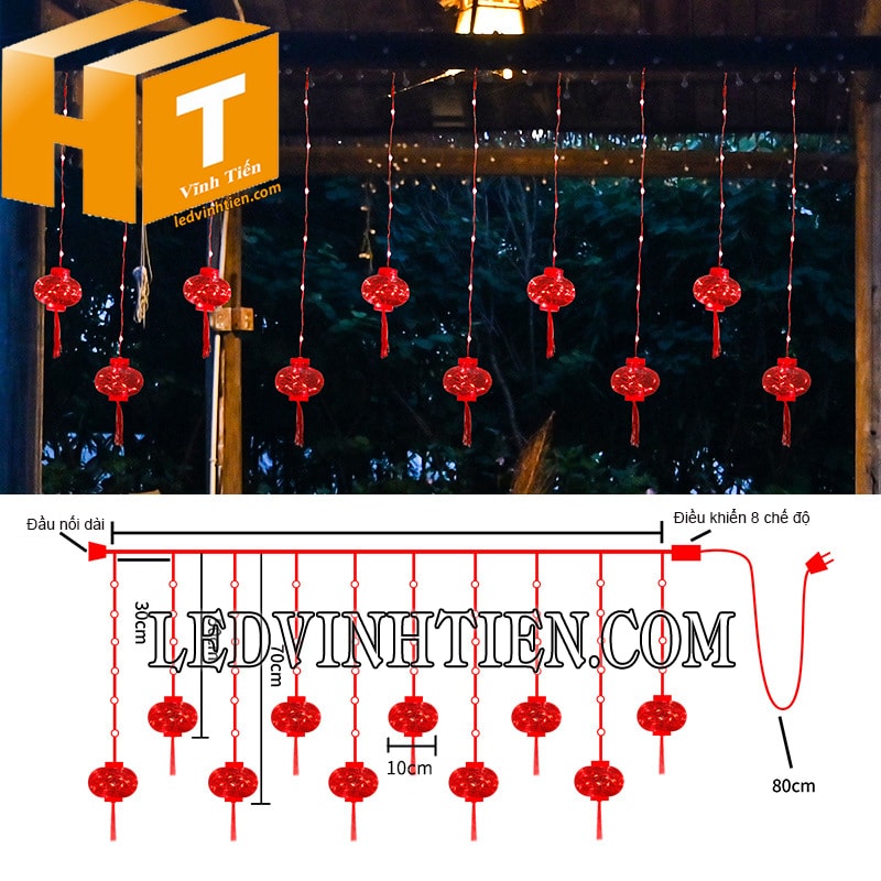 Dây led rèm lồng đèn 3m 10 bóng