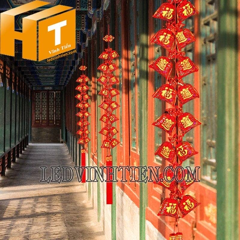 Dây tài lộc treo 16 túi màu đỏ