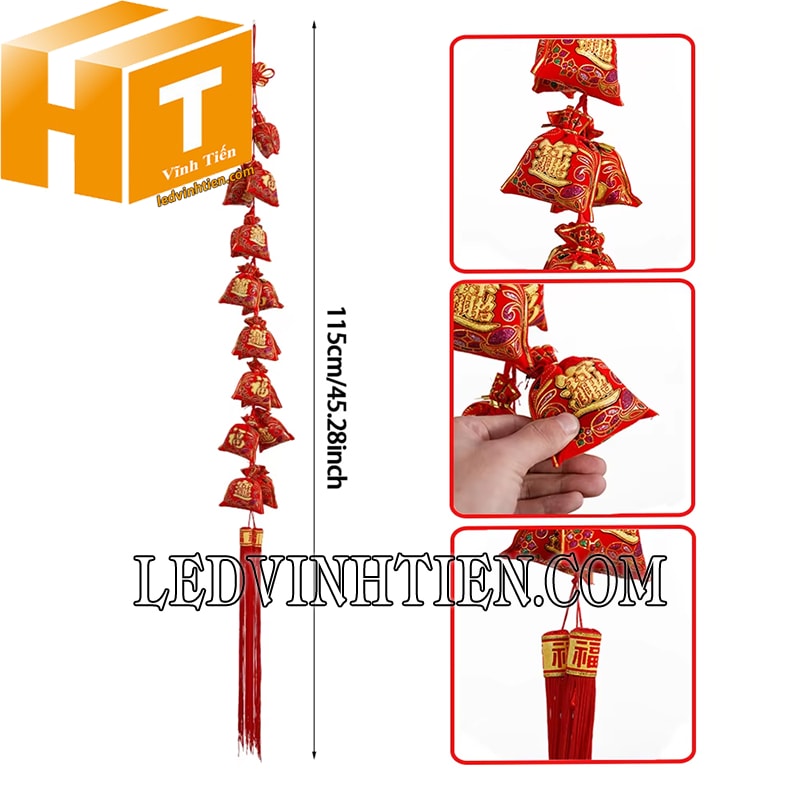 Dây treo lộc 16 túi màu đỏ