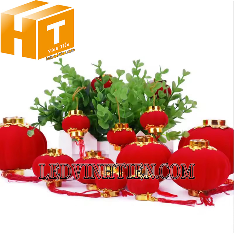 Lồng đèn nhựa bọc nhung màu đỏ