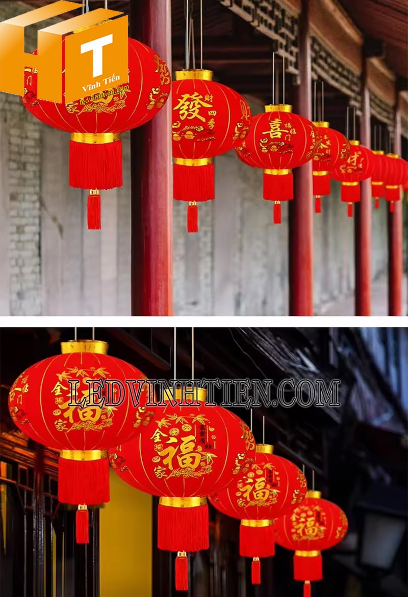 Lồng đèn vải có tua trang trí Tết