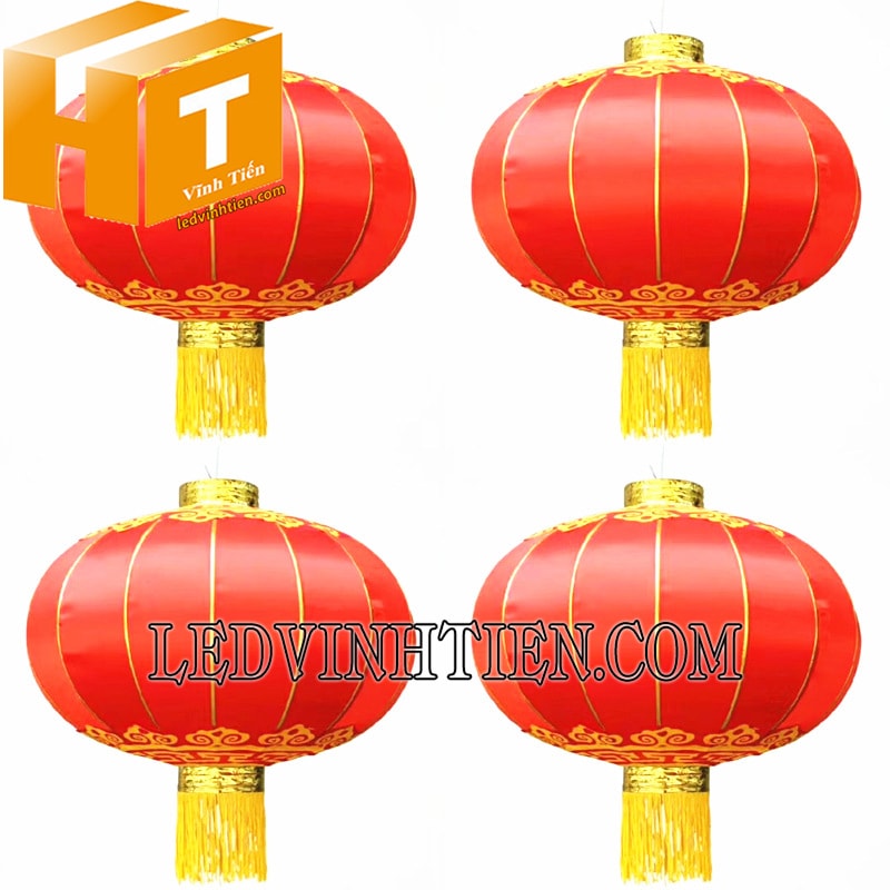 Lồng đèn vải lụa màu đỏ tua vàng
