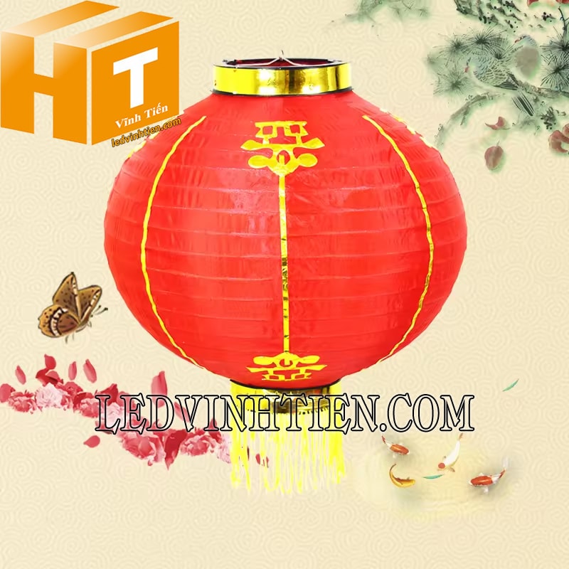Lồng đèn vải đỏ tua vàng