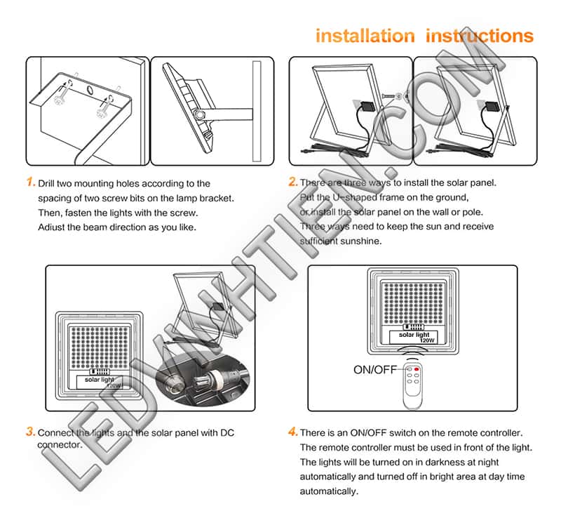 Đèn pha led 200W năng lượng mặt trời loại tốt