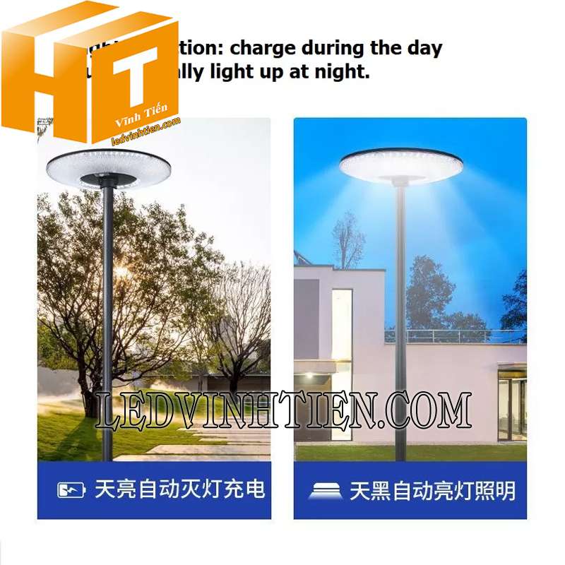 ứng dụng đèn sân vườn năng lượng mặt trời UFO 600W giá rẻ