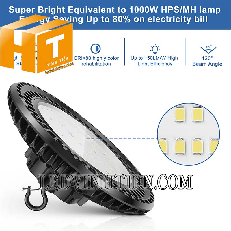  Đèn led nhà xưởng ufo 200W với chips led siêu sáng