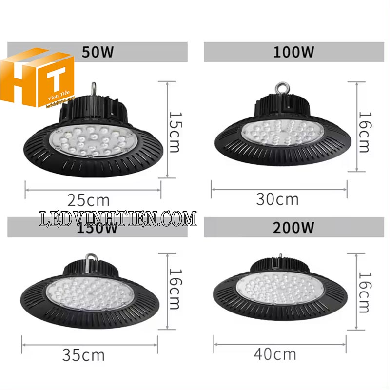 Các kích thước đèn led nhà xưởng ufo