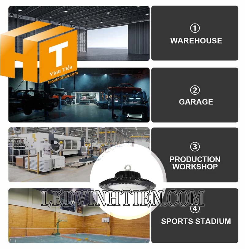 Đèn led high bay 250W Rạng Đông chiếu sáng khu sản xuất, garage, nhà kho