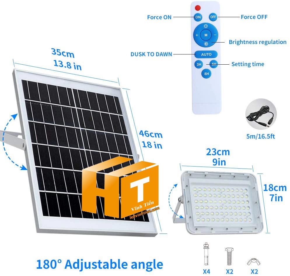 Đèn pha led năng lượng mặt trời thấu kính 100W. sử dụng năng lượng mặt trời chiếu sáng từ 3-5 năm không lo tốn tiền điện,  hiêu JINDIAN, Thời gian chiếu sáng đến 12-14 giờ liên tục, Đèn có tính năng tự động bật khi trời tối và tắt khi trời sáng.  Lắp đặt dễ dàng, phù hợp mọi địa hình,  Thắp sáng suốt đêm, tránh xa sự dòm ngó của trộm cắp  Kèm theo điều khiển bật/tắt từ xa và chế độ hằng giờ hiện đại giúp cuộc sống của bạn dễ dàng và tiện lợi hơn bao giờ hết.  Tấm pin công nghệ Poly, tuổi thọ lên đến 10-12 năm. Thích hợp lắp đặt trong nhà, các ki ốt, nhà hàng, trên tàu thuyền. sản phẩm đèn năng lượng dùng ngoài trời, loại tốt, giá rẻ, chất lượng, siêu sáng, cảm úng chuyển động, chính hãng ledvinhtien.com