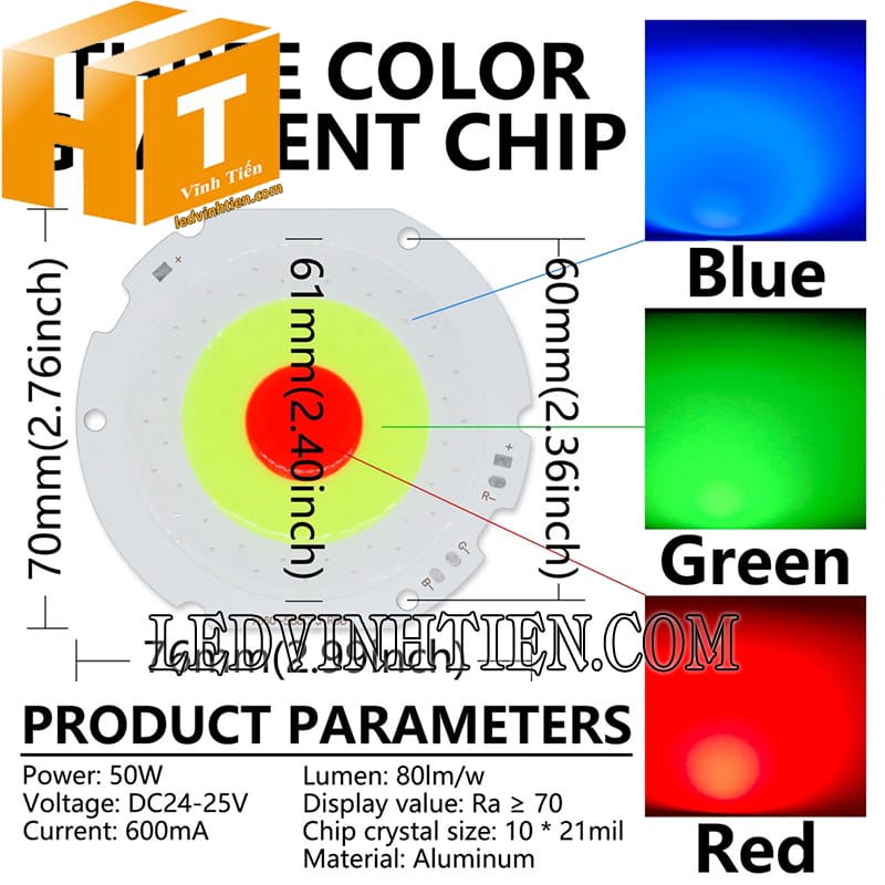 Chip led đèn pha cob 100W RGB