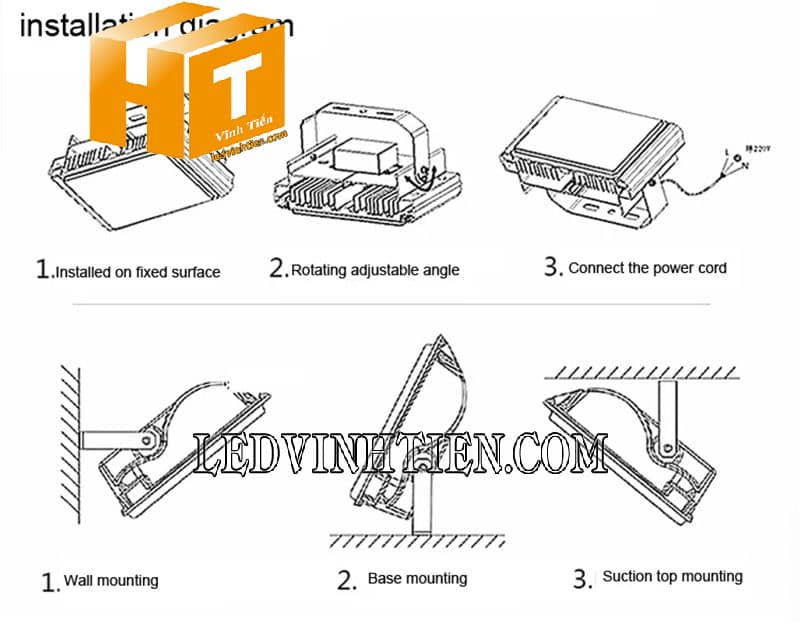 Cách lắp đặt đèn pha led đổi màu chóa kim cương 200W