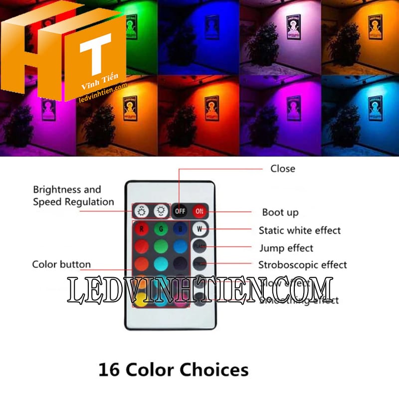 Hướng dẫn sử dụng remote đèn pha chóa phễu 16 màu