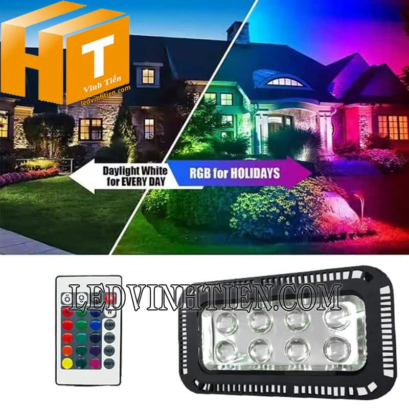 Đèn pha led 400W thấu kính lồi đổi màu kèm remote