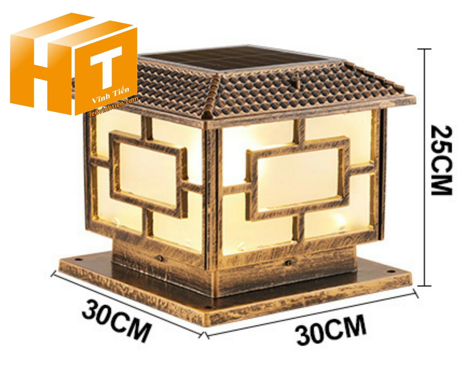 Đèn trụ cổng năng lượng mặt trời cao cấp loại tốt, giá rẻ, chất lượng, dùng ngoài trời, có khả năng chống nước, chống bụi đạt tiêu chuẩn IP65 (mã Đèn trụ cổng năng lượng mặt trời VTHT-TCNLMT-001). dùng chiếu sáng ngoài trời, tiết kiệm điện, Bạn có thể yên tâm khi lắp đặt sản phẩm ở ngoài trời sản xuất bởi công ty tnhh kinh doanh vĩnh tiến, ledvinhtien.com