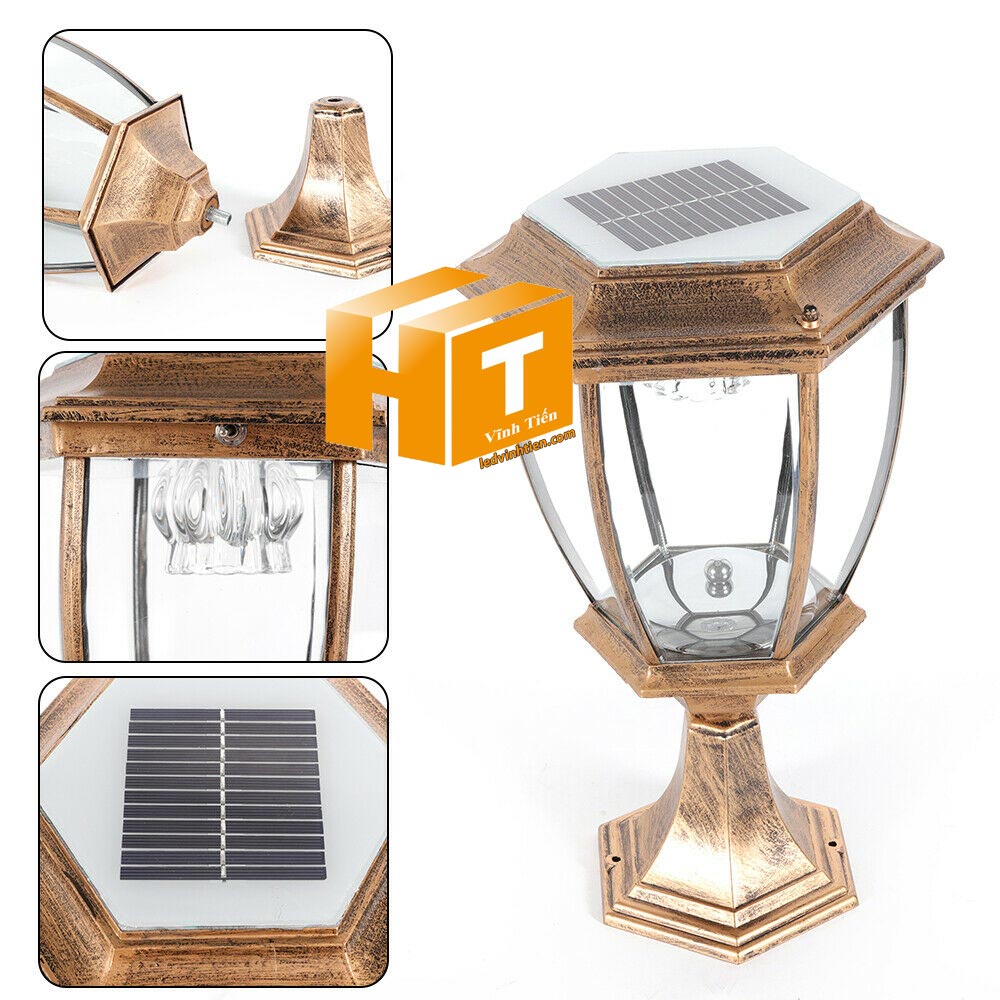 Đèn trụ cổng năng lượng mặt trời 3w. 4w, 5w, 6w, cao cấp loại tốt, giá rẻ, chất lượng, dùng ngoài trời, có khả năng chống nước, chống bụi đạt tiêu chuẩn IP65 (mã Đèn trụ cổng năng lượng mặt trời VTHT-TCNLMT-004). dùng chiếu sáng ngoài trời, tiết kiệm điện, Bạn có thể yên tâm khi lắp đặt sản phẩm ở ngoài trời sản xuất bởi công ty tnhh kinh doanh vĩnh tiến, ledvinhtien.com