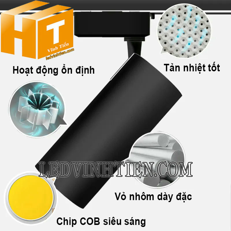 Led rọi ray 30W COB vỏ đen loại tốt