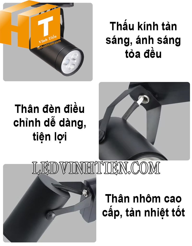 Đèn rọi ray 3W vỏ đen loại tốt