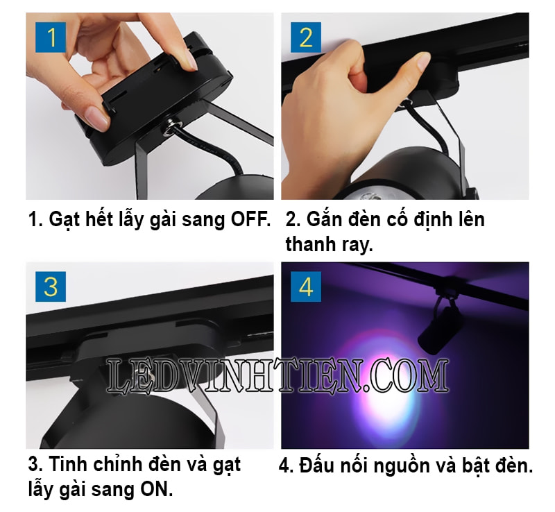 Hướng dẫn lắp đèn rọi tranh vào thanh ray