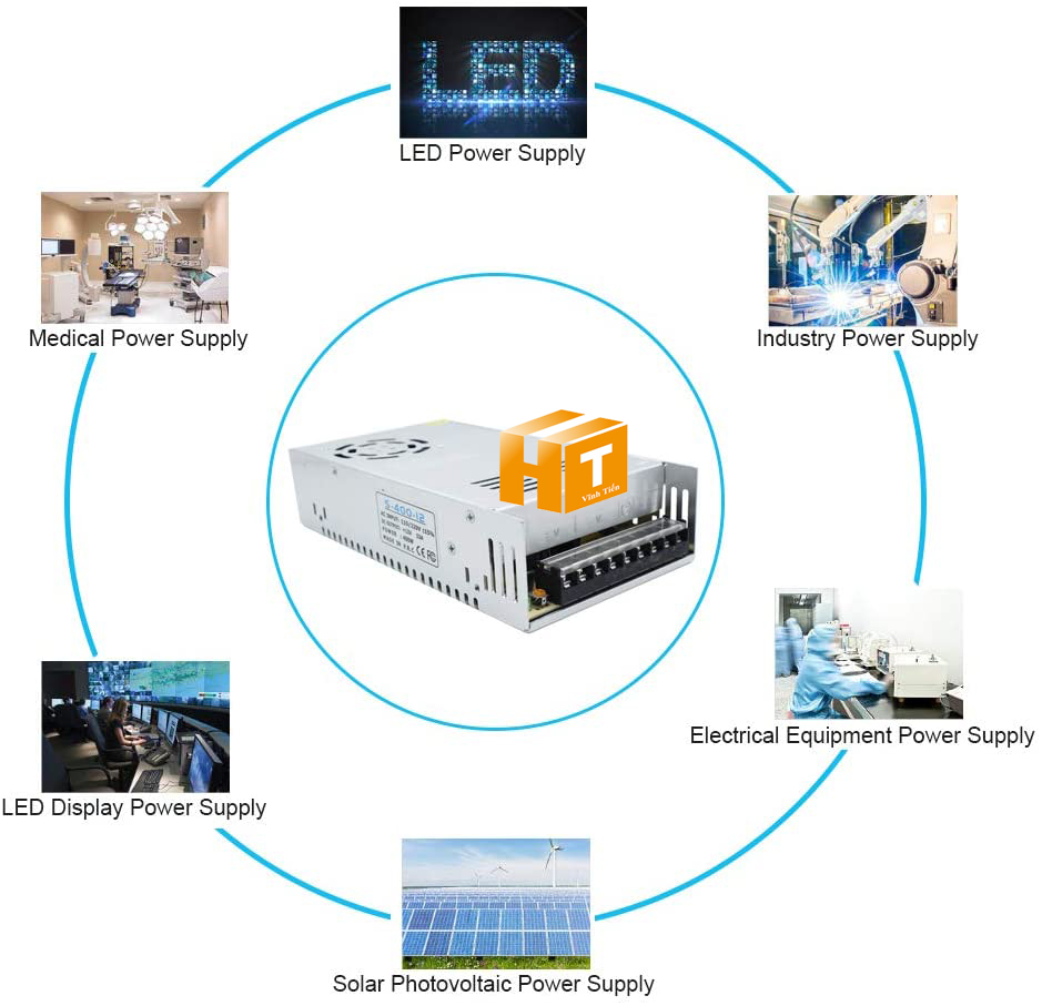 ứng dụng của bộ nguồn và Cách đấu nối bộ nguồn cho đèn led, cách thiết bị khác tương tự